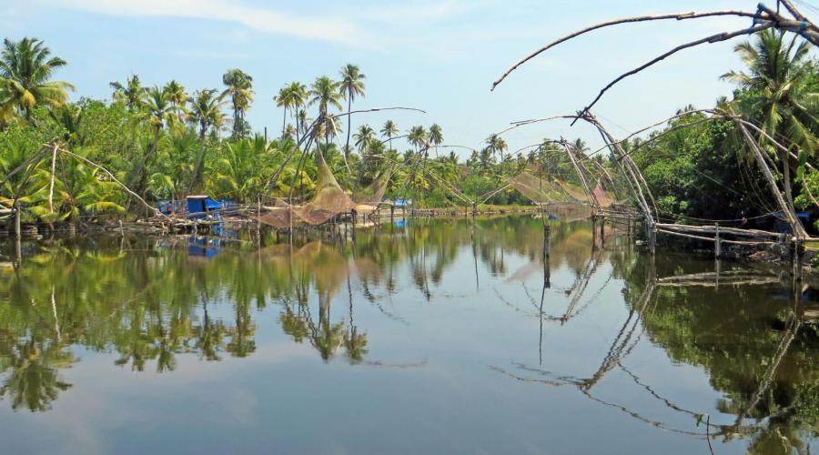 chinesische Fischernetze in den Backwaters, Kerala