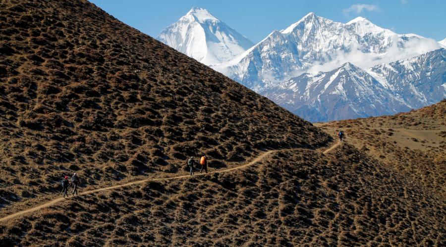 Imposante Eisriesen zum Greifen nah: Dhaulagiri (8167 m) und Tukuche Peak (6920 m)